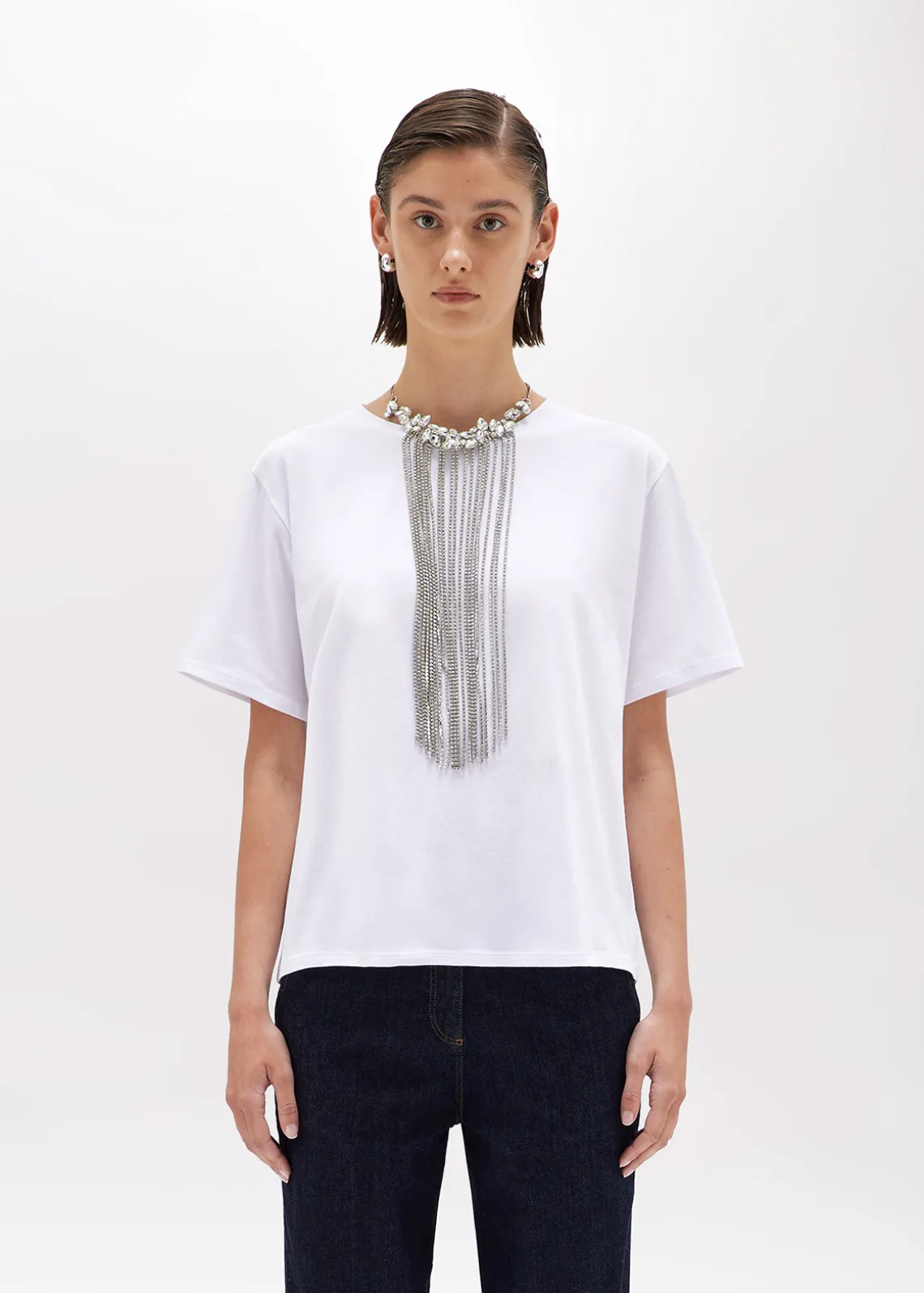 T-SHIRT IN COTTON WITH CRYSTAL NECKLACE