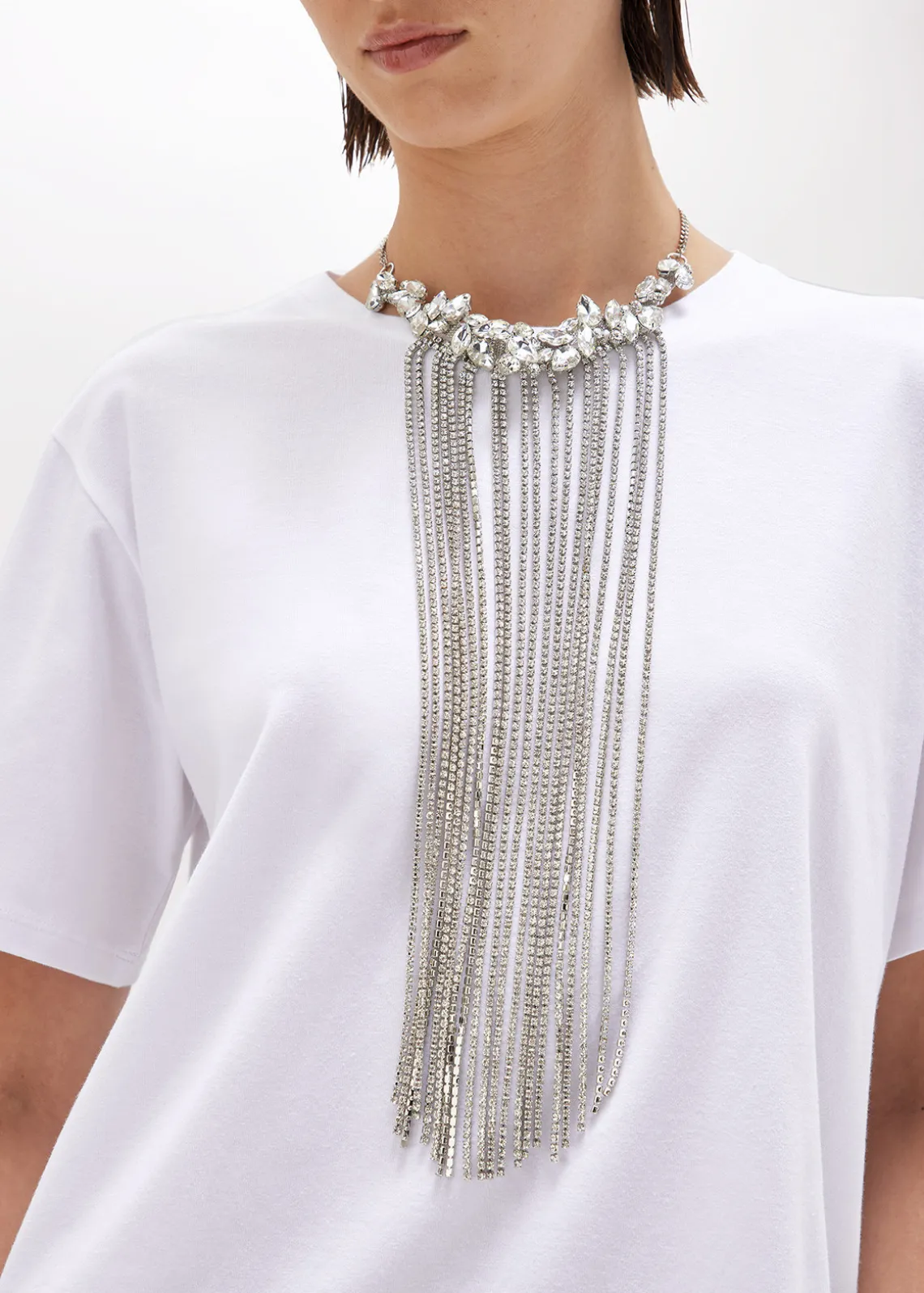 T-SHIRT IN COTTON WITH CRYSTAL NECKLACE