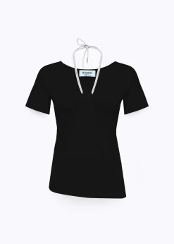 T-SHIRT WITH DRAPED DETAILS AND NECKLACE