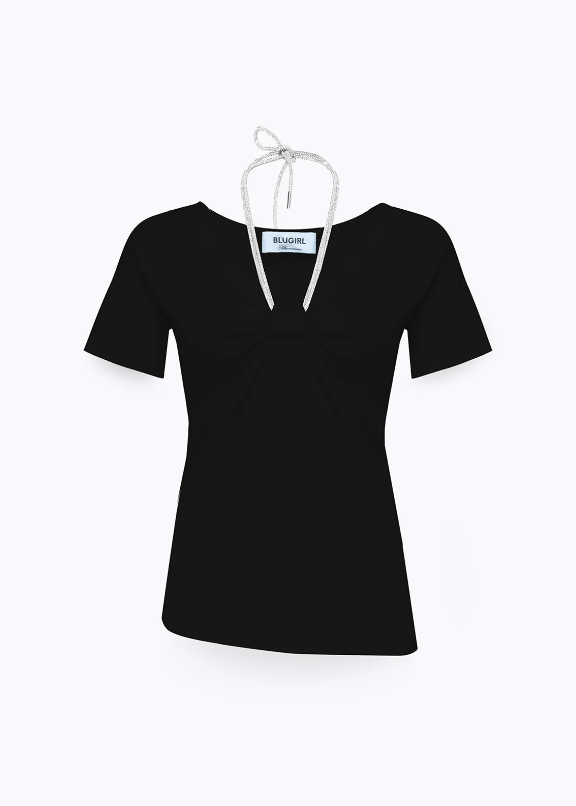 T-SHIRT WITH DRAPED DETAILS AND NECKLACE
