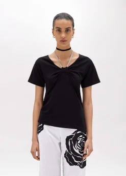 T-SHIRT WITH DRAPED DETAILS AND NECKLACE
