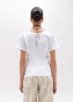 T-SHIRT WITH DRAPED DETAILS AND NECKLACE