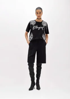 T-SHIRT WITH LOGO AND EMBROIDERY ROSES