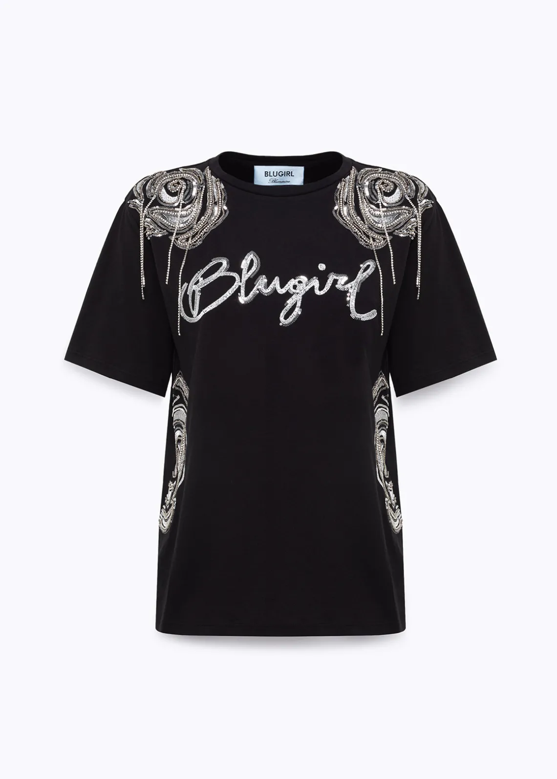 T-SHIRT WITH LOGO AND EMBROIDERY ROSES
