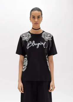 T-SHIRT WITH LOGO AND EMBROIDERY ROSES