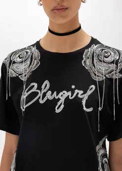 T-SHIRT WITH LOGO AND EMBROIDERY ROSES