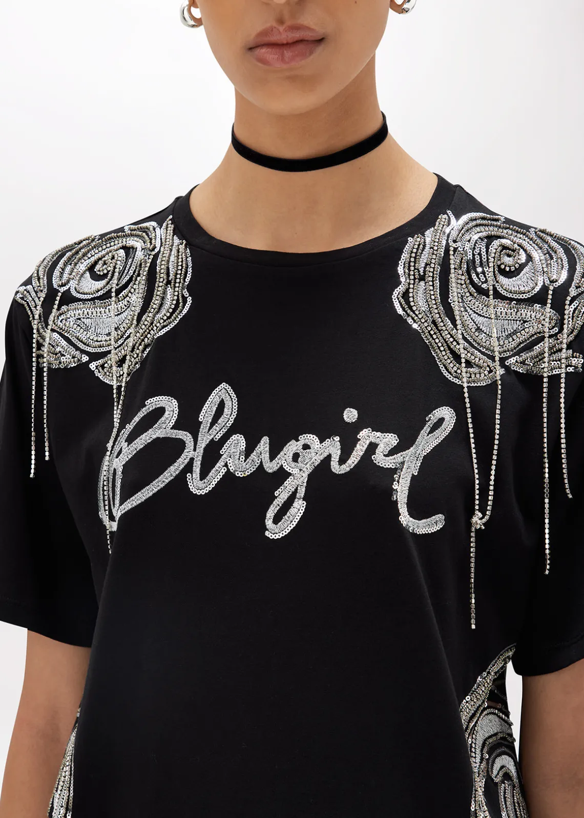 T-SHIRT WITH LOGO AND EMBROIDERY ROSES