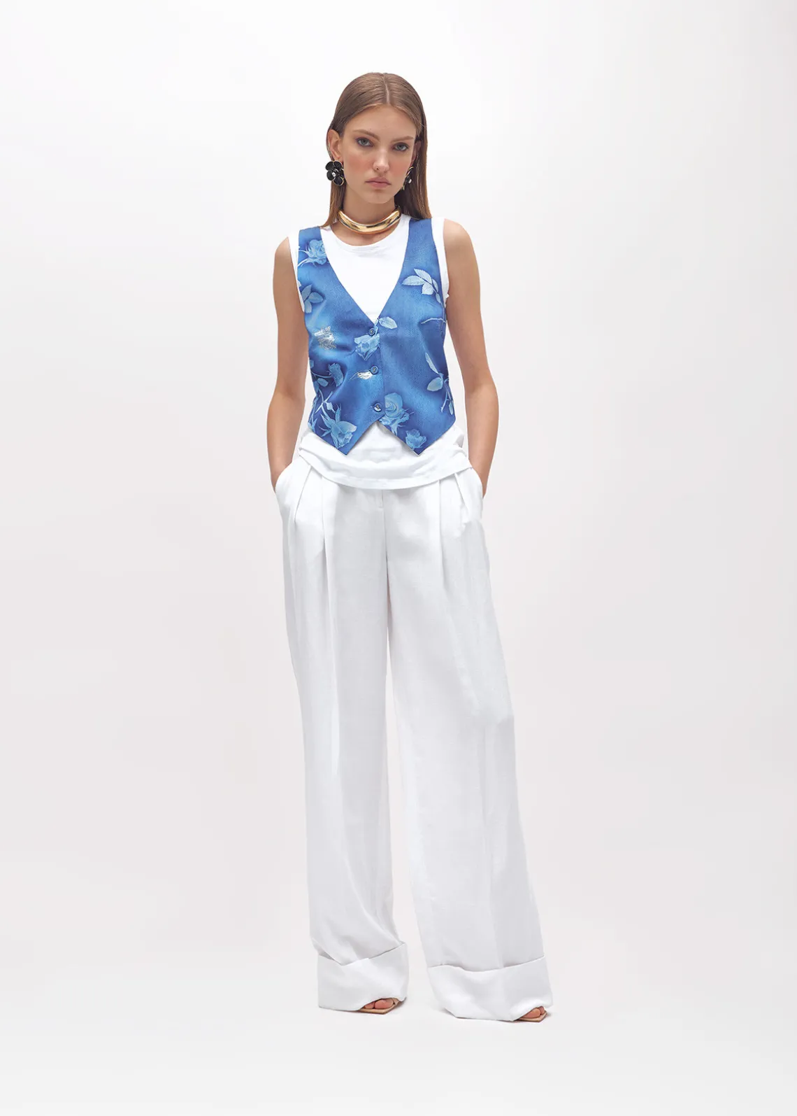 VEST-EFFECT JERSEY T-SHIRT WITH SATIN DETAILS