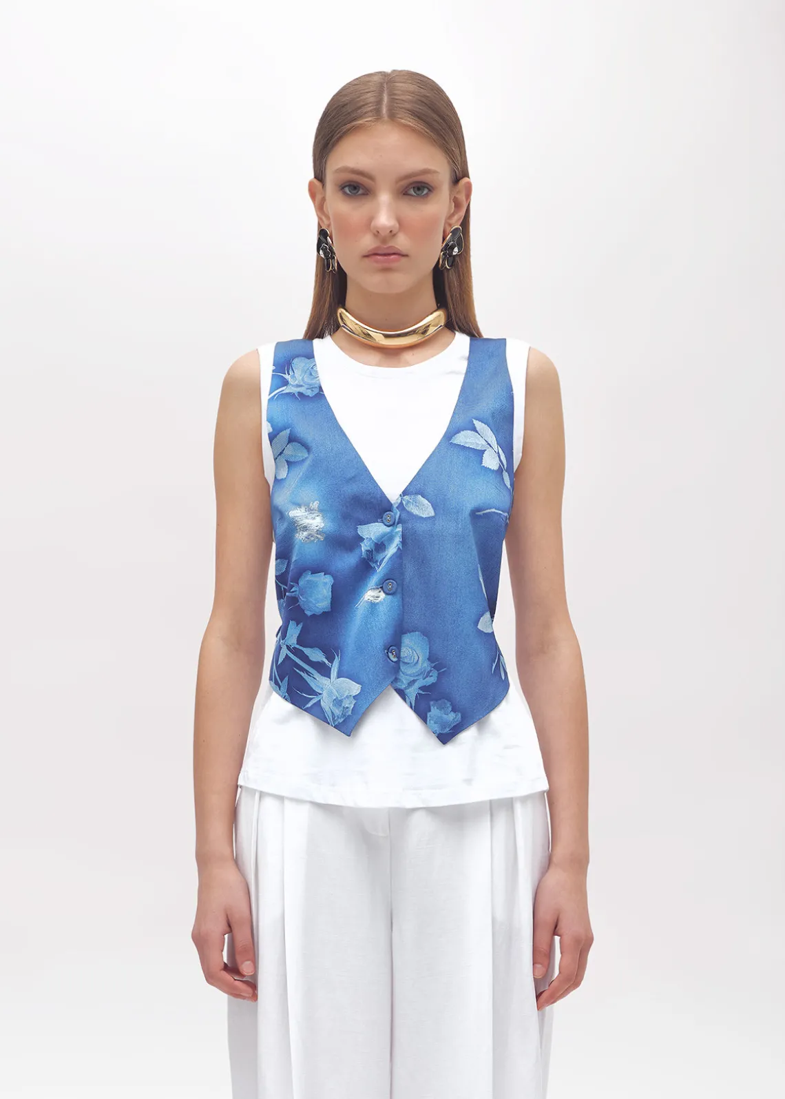 VEST-EFFECT JERSEY T-SHIRT WITH SATIN DETAILS