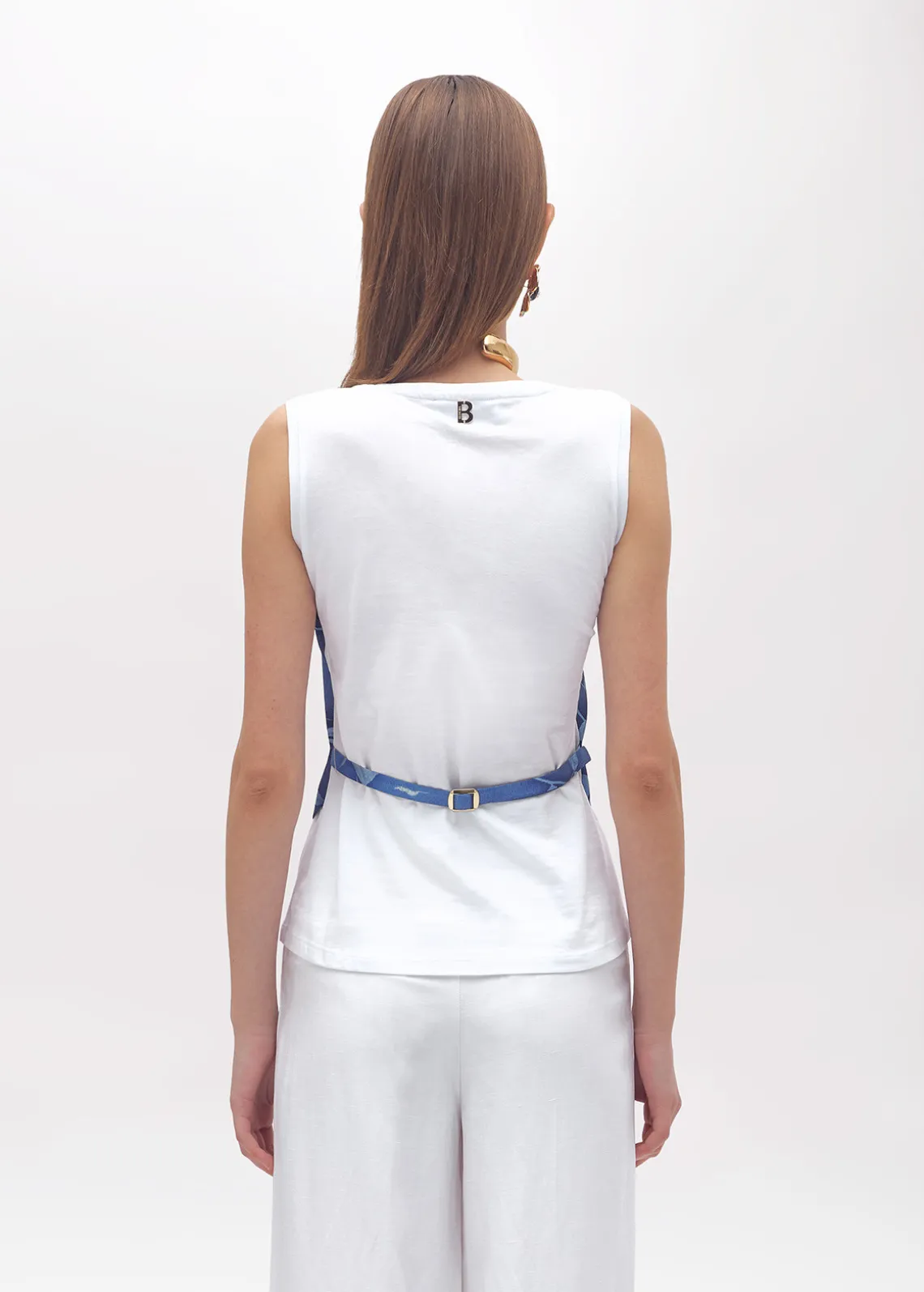 VEST-EFFECT JERSEY T-SHIRT WITH SATIN DETAILS