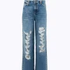 WIDE LEG JEANS WITH RHINESTONE RIVETS