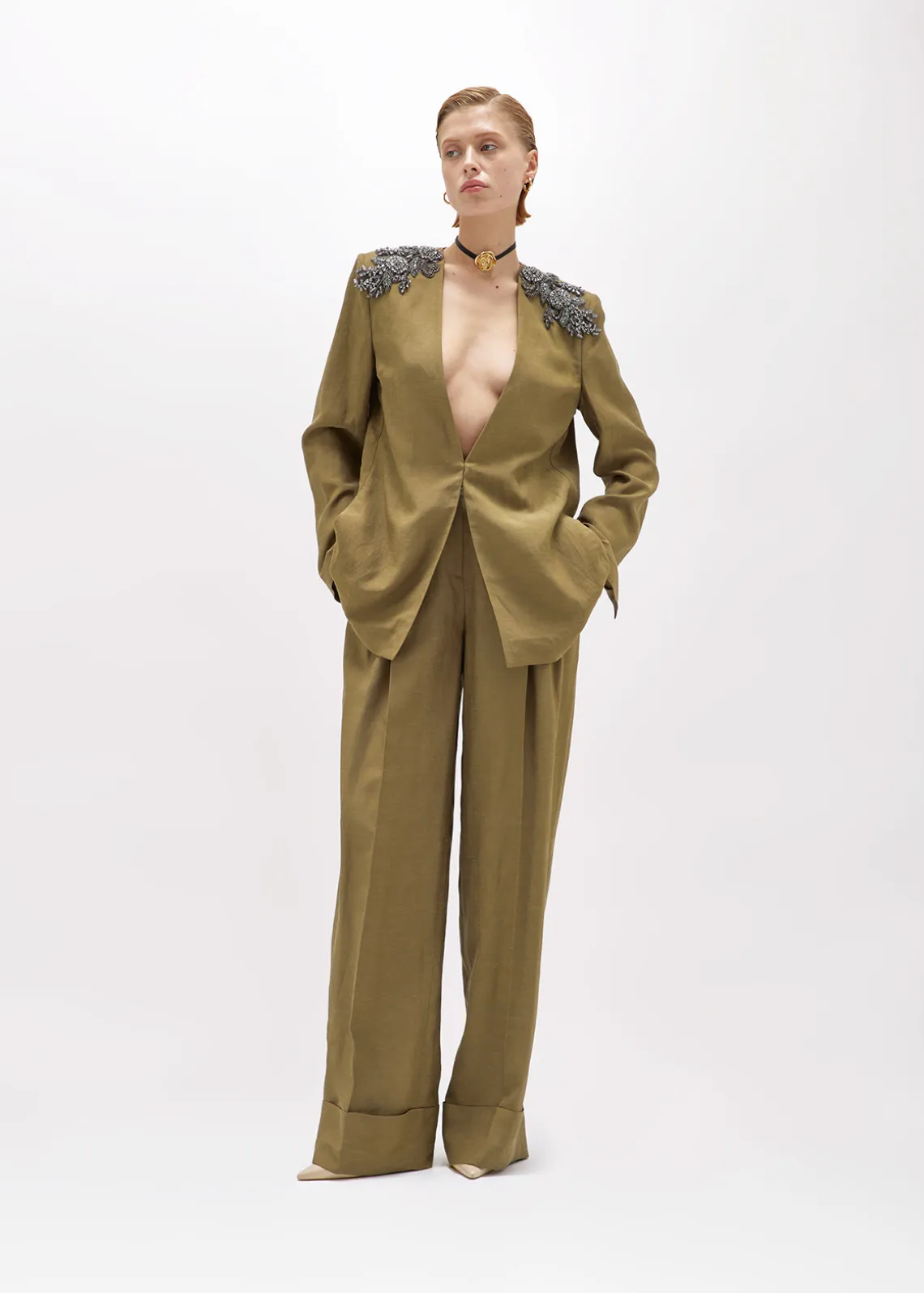 WIDE LEG PANTS IN LINEN BLEND