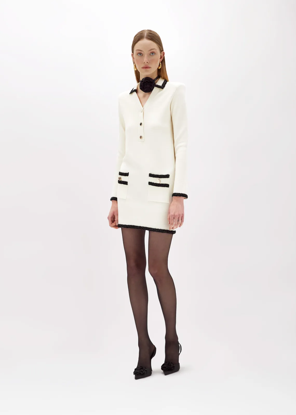WOOL BLEND DRESS WITH JEWEL BUTTONS