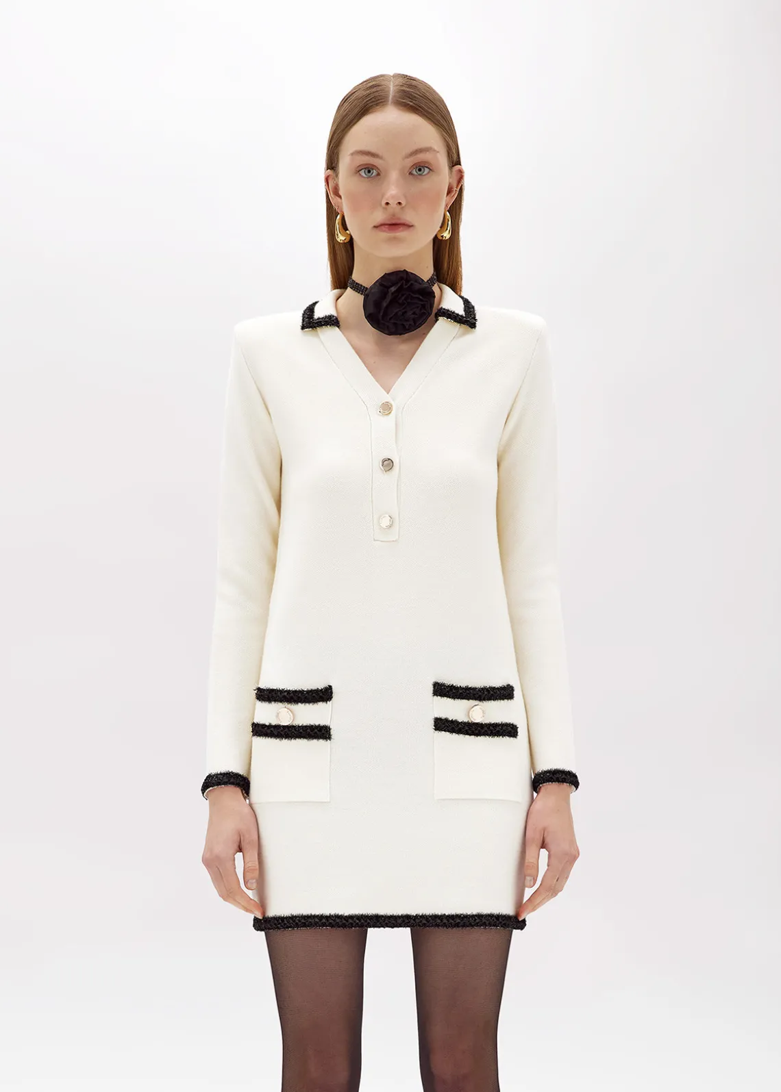 WOOL BLEND DRESS WITH JEWEL BUTTONS