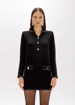 WOOL BLEND DRESS WITH JEWEL BUTTONS