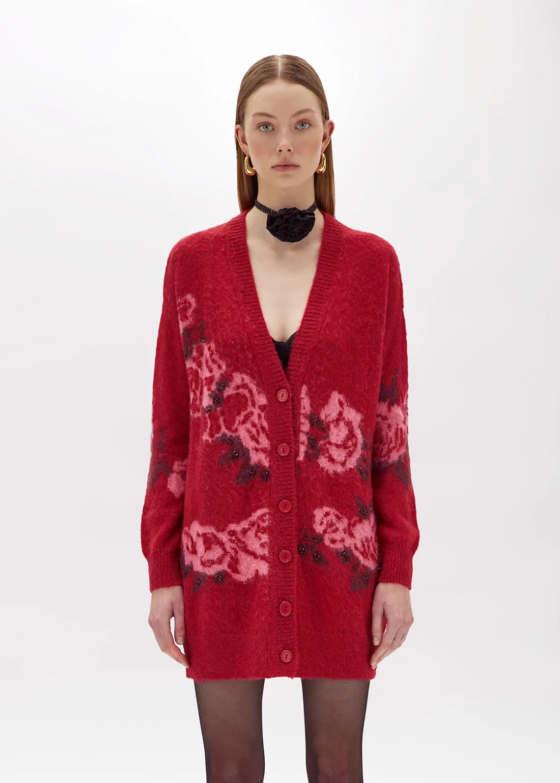 WOOL BLEND JACQUARD MAXI CARDIGAN
