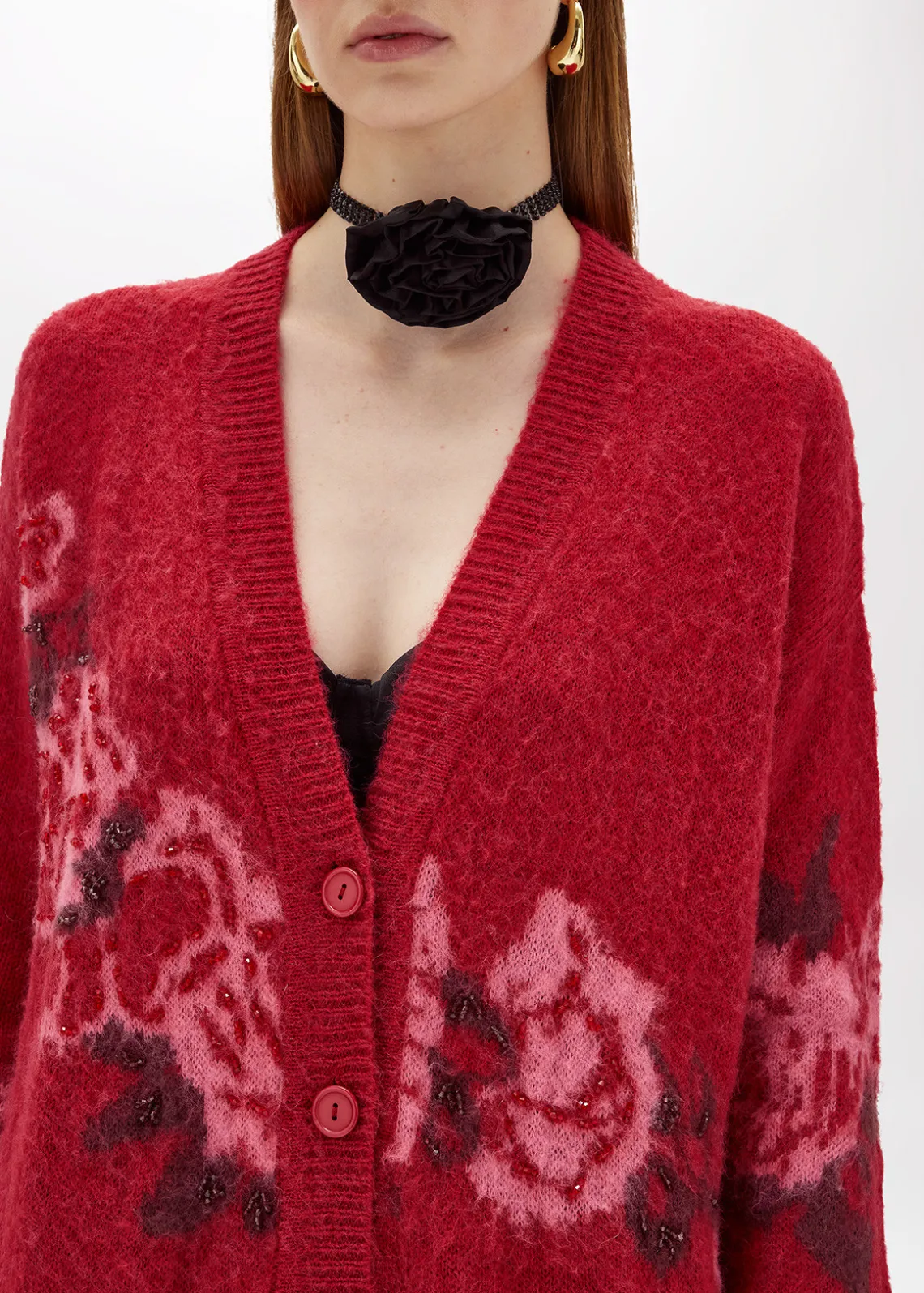 WOOL BLEND JACQUARD MAXI CARDIGAN