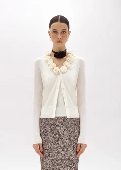 WOOL CARDIGAN AND CRÊPE DE CHINE TOP